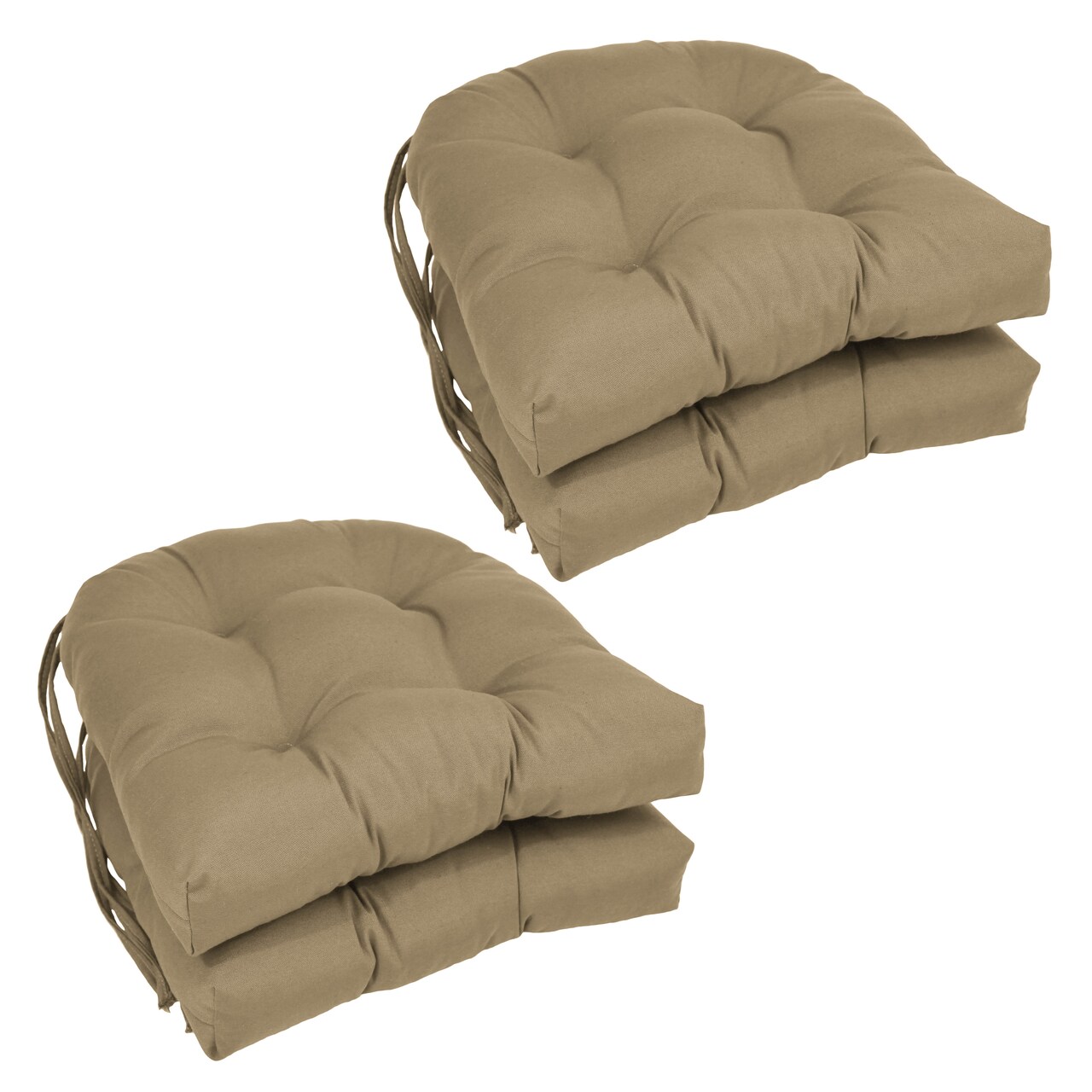 16-inch Solid Twill U-shaped Tufted Chair Cushions (Set of 4) - Toffee